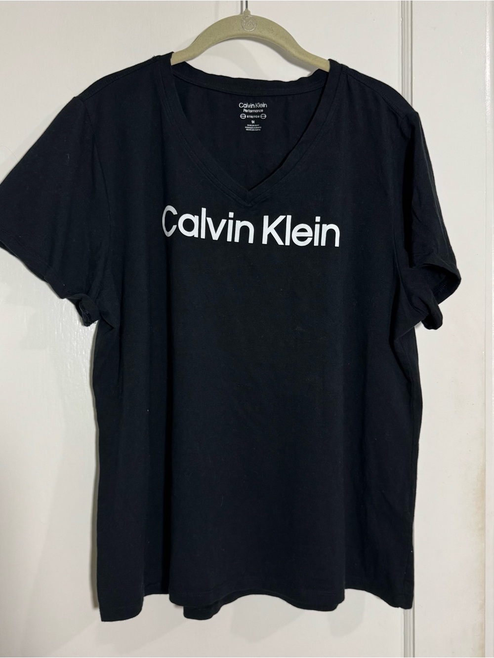 Calvin Klein Black V-Neck T-Shirt with White Logo